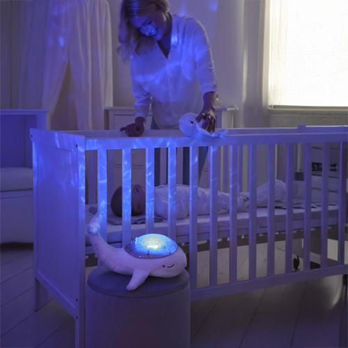 Veilleuse bébé projection plafond musicale Famille baleine tranquille Blanche