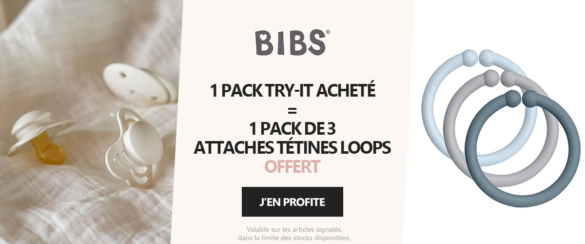 Bibs : 1 pack Try-it acheté = 1 pack de 3 attaches tétines Loops