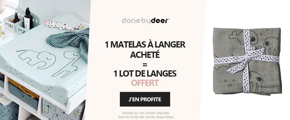 Done by deer : 1 matelas à langer acheté = 1 lot de langes offert