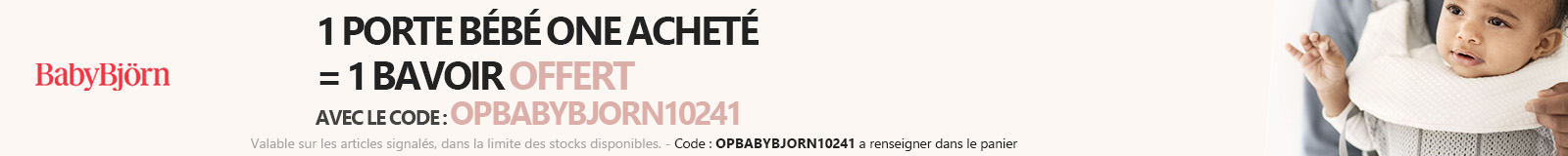 Babybjorn : 1 porte bébé One acheté = 1 bavoir offert