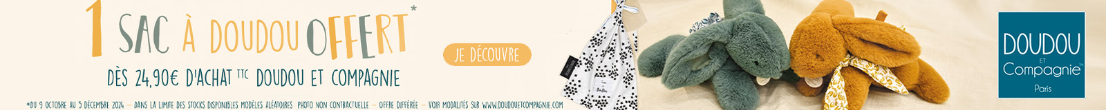 Doudou & Compagnie : Dès 24,90€ d'achat = 1 sac à doudou offert