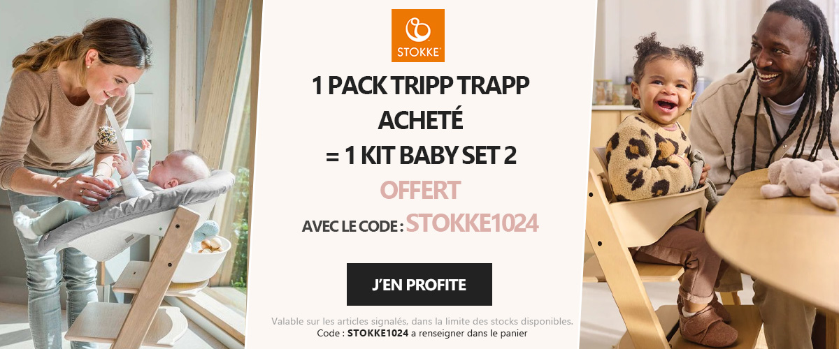 Stokke : 1 pack trip trapp + newborn acheté = 1 baby set offert