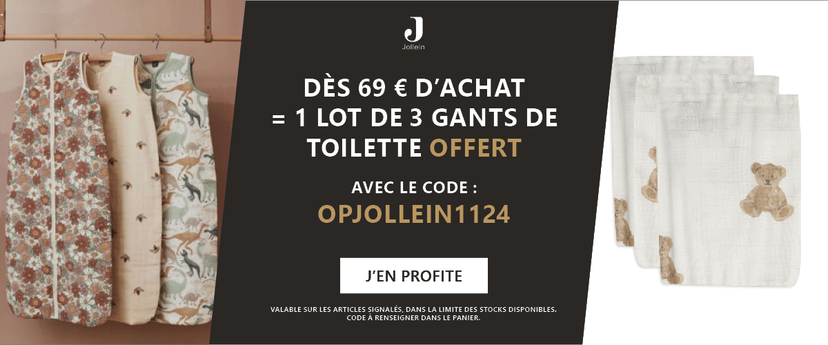 Jollein : Dès 69€ d'achat = 1 lot de 3 gants de toilette Teddy Bear