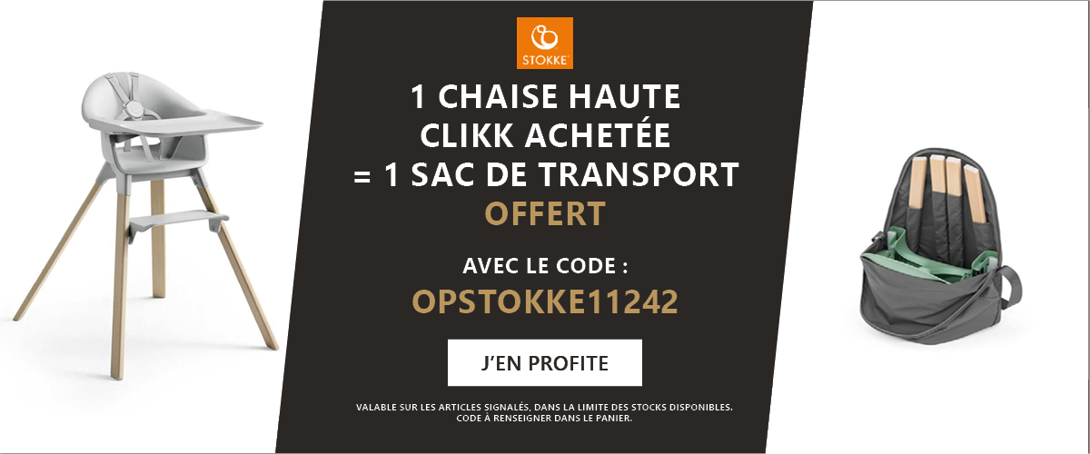 Stokke : 1 chaise haute Clikk achetée = 1 sac de transport offert