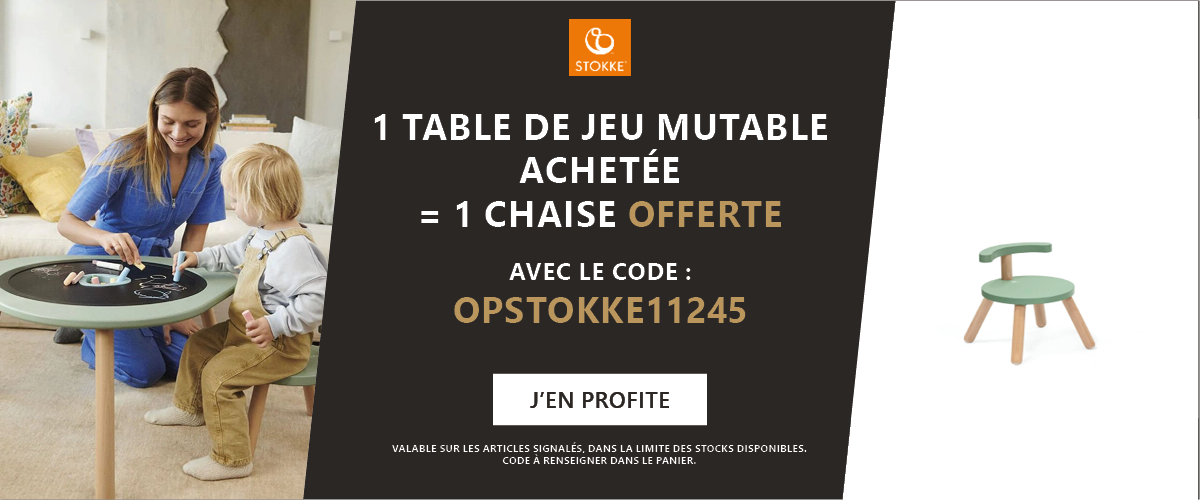 Stokke : 1 table de jeu MuTable achetée = 1 chaise offerte