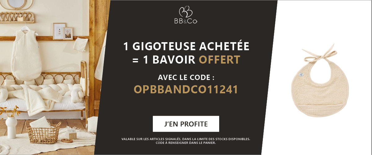 BB&Co : 1 gigoteuse kimono ouatinée achetée = 1 bavoir offert