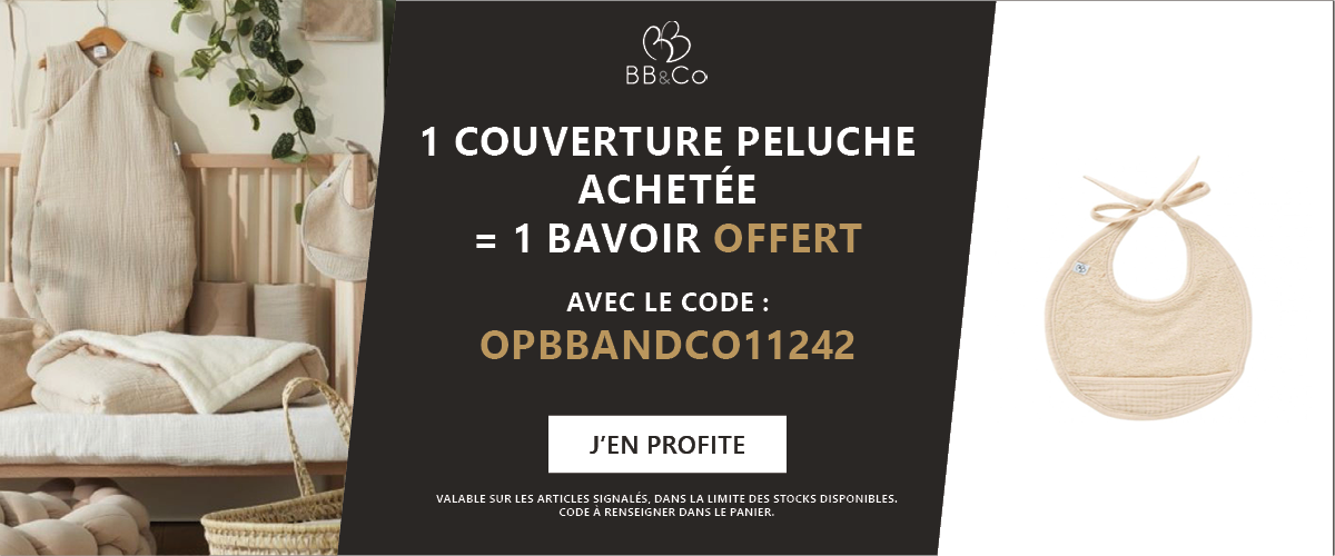 BB&Co : 1 couverture peluche achetée = 1 bavoir offert