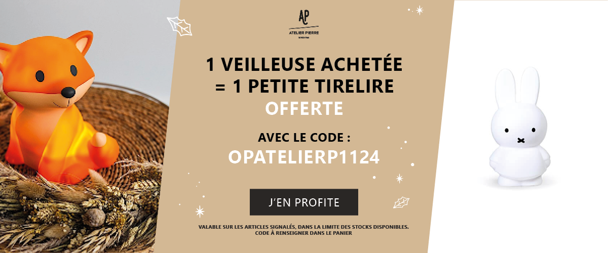 Atelier Pierre : 1 veilleuse Atelier Pierre achetée = 1 petite tirelire Miffy offerte