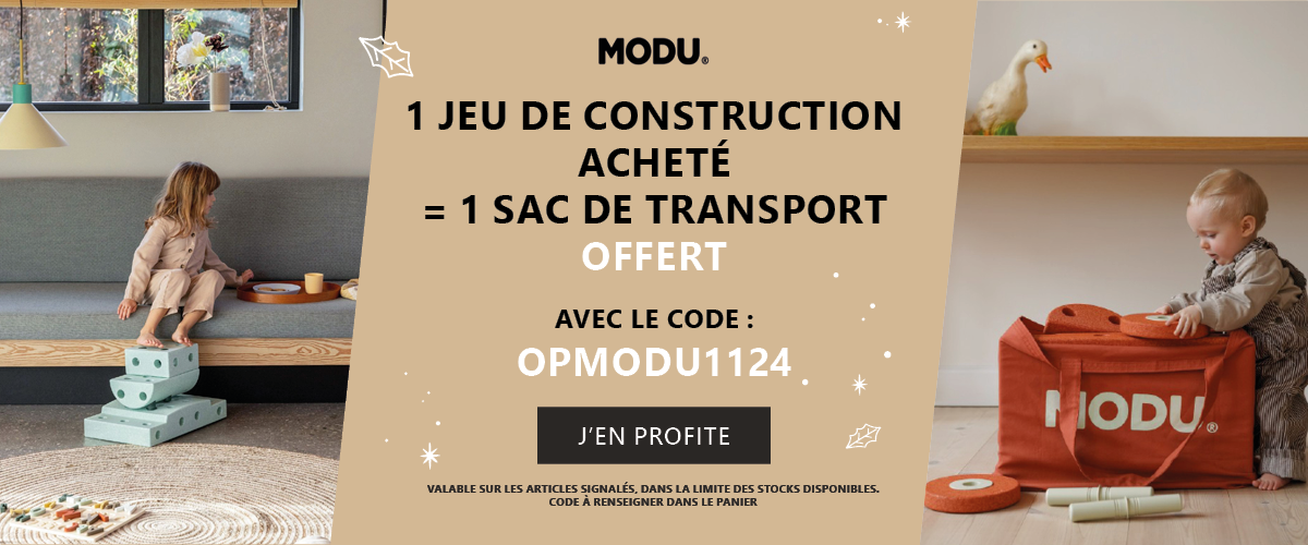 Modu : 1 jeu de construction évolutif acheté = 1 sac de transport offert