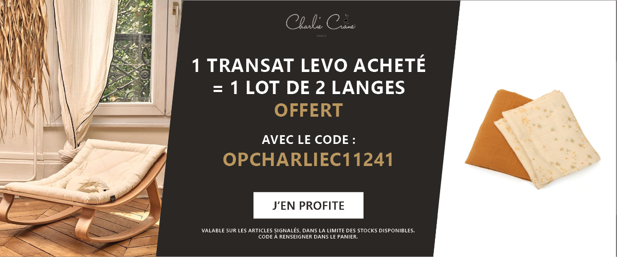 Charlie Crane : 1 transat Levo acheté = 1 lot de 2 langes offerts