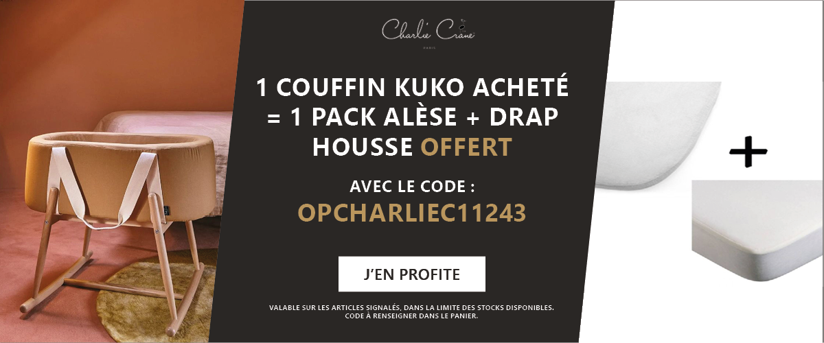 Charlie Crane : 1 couffin Kuko acheté = 1 pack alèse + drap housse offert