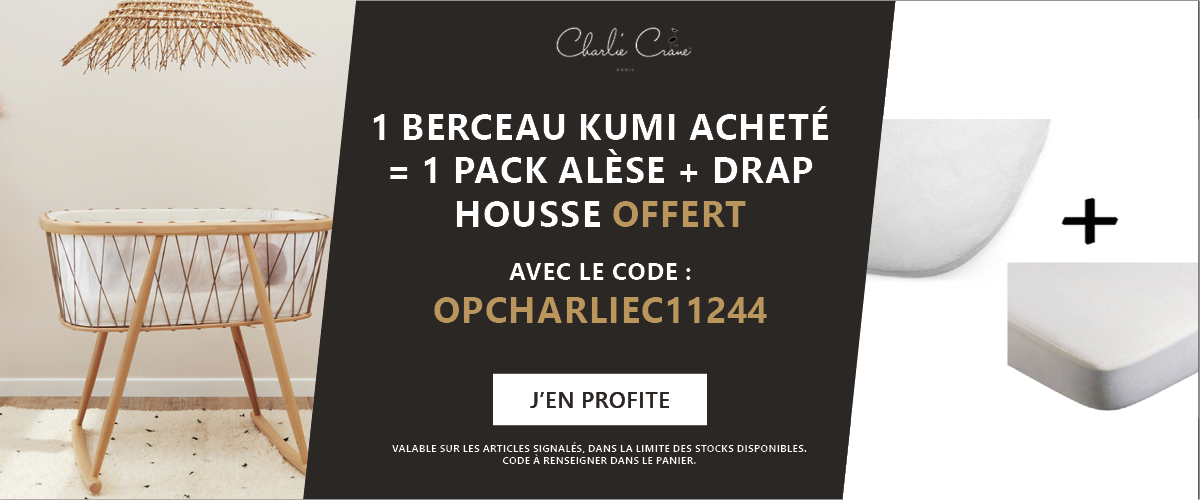 Charlie Crane : 1 berceau Kumi acheté = 1 pack alèse + drap housse offert