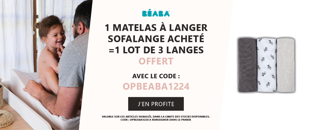 Beaba : 1 matelas à lange Sofalange acheté = 1 lot de 3 langes offert