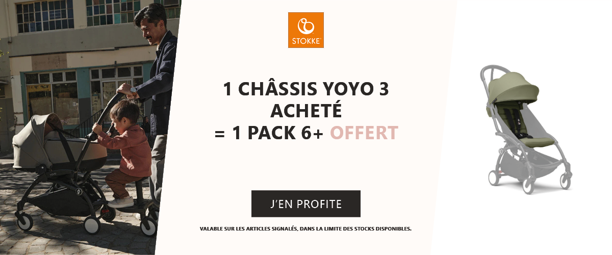 Stokke : 1 châssis YOYO 3 acheté = 1 pack 6+ offert