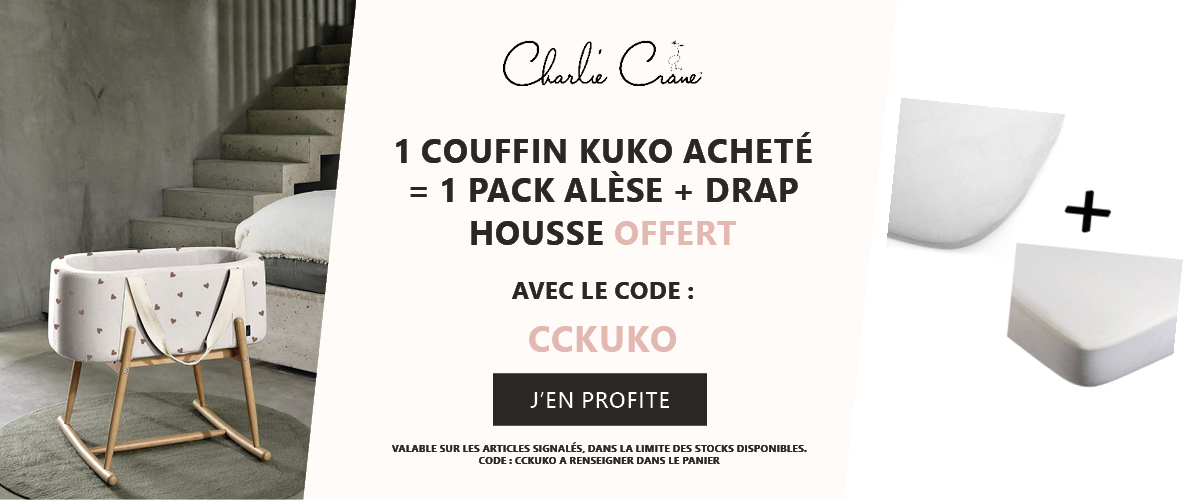 Charlie Crane : 1 couffin Kuko acheté = 1 pack alèse + drap housse offert