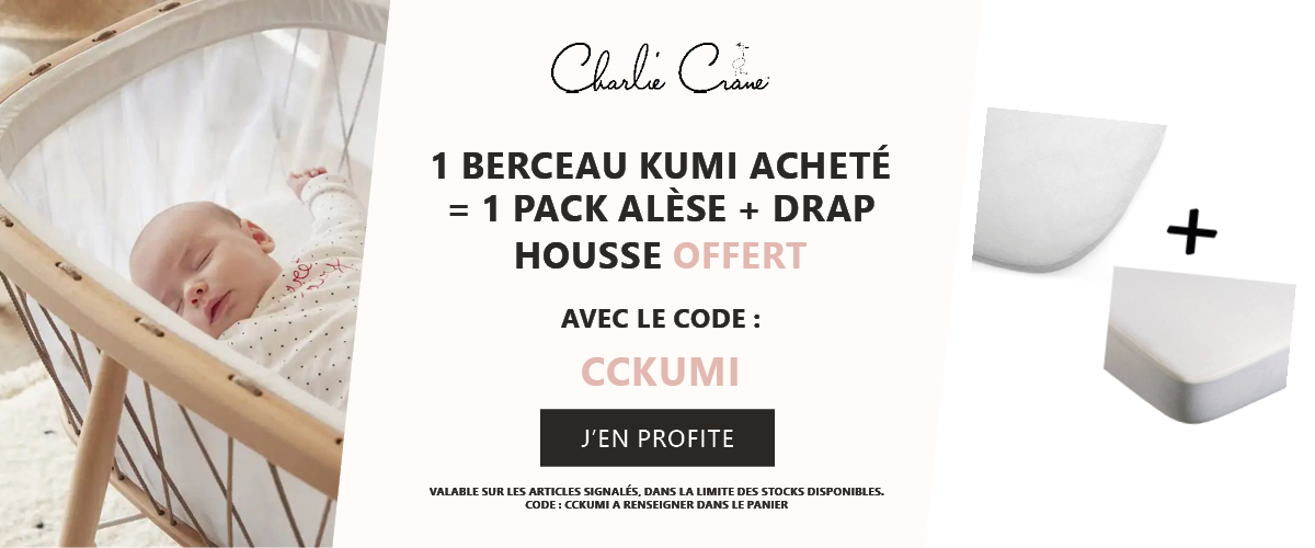 Charlie Crane : 1 berceau Kumi acheté = 1 pack alèse + drap housse offert