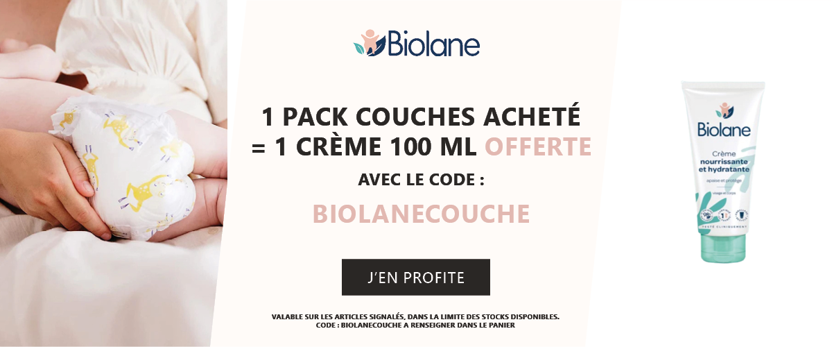 Biolane : 1 pack couches 1 mois acheté =  1 crème offerte