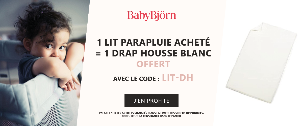 Babybjorn : 1 lit parapluie acheté = 1 drap housse blanc offert