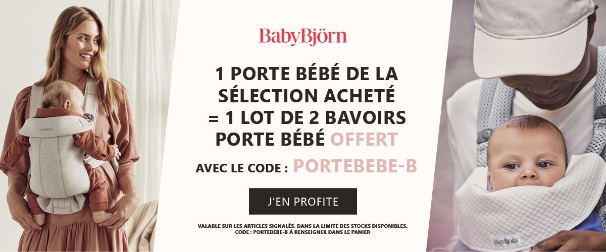 Babybjorn : 1 porte bébé de la sélection acheté = 1 lot de 2 bavoirs porte bébé offert