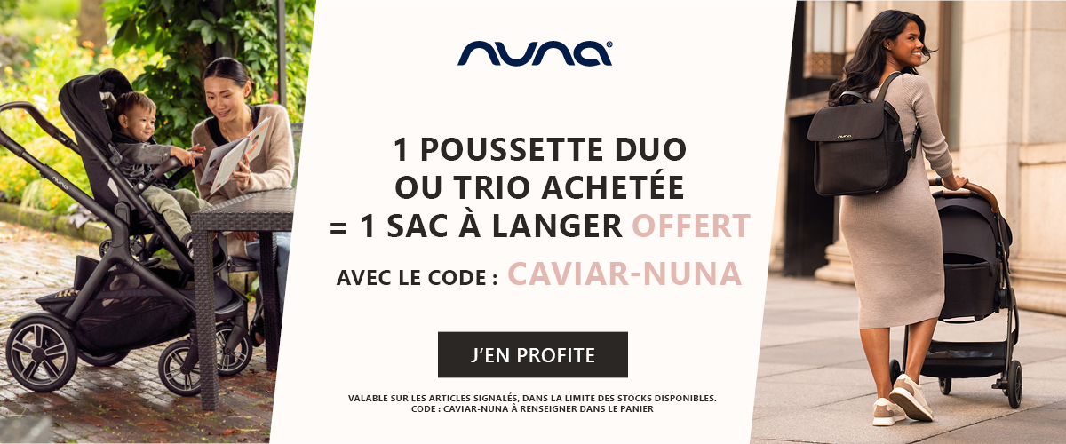 Nuna : 1 poussette duo ou trio achetée = 1 sac à langer caviar offert