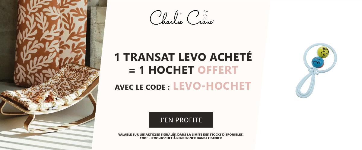 Charlie Crane : 1 transat Levo acheté = 1 hochet sophie la girafe offert