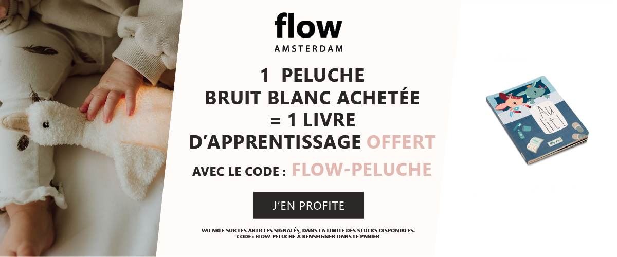 Flow Amsterdam : 1 peluche bruit blanc achetée = 1 livre d'apprentissage offert