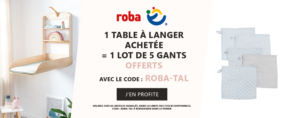 Roba : 1 table à langer achetée = 1 lot de 5 gants de toilette offert
