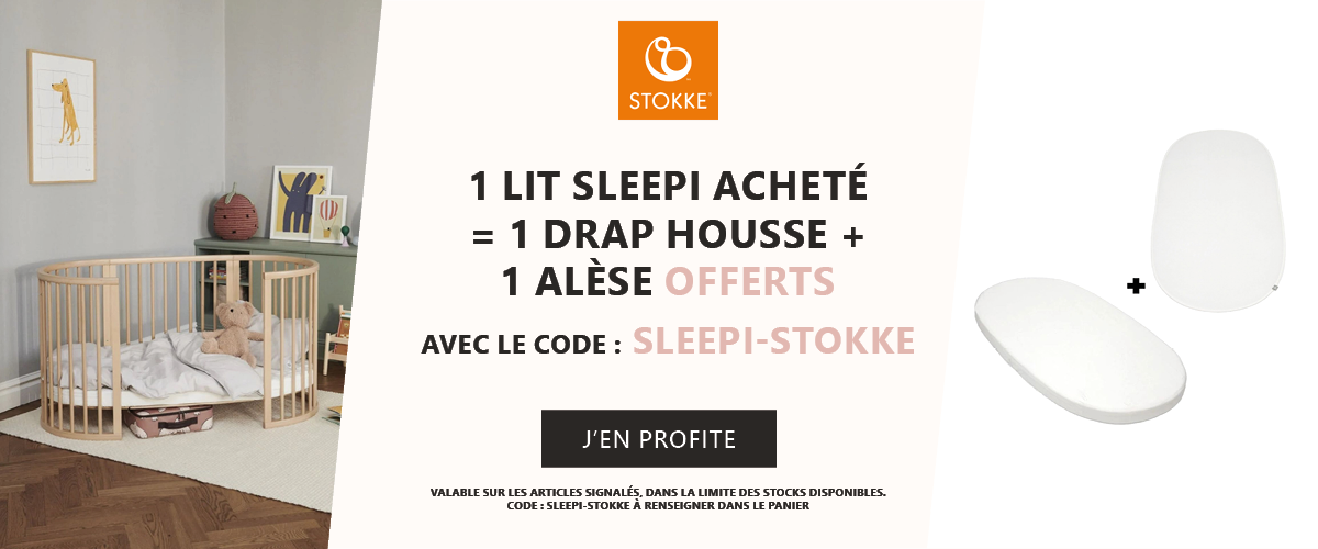 Stokke : 1 lit Sleepi acheté = 1 drap housse + alèse offerts