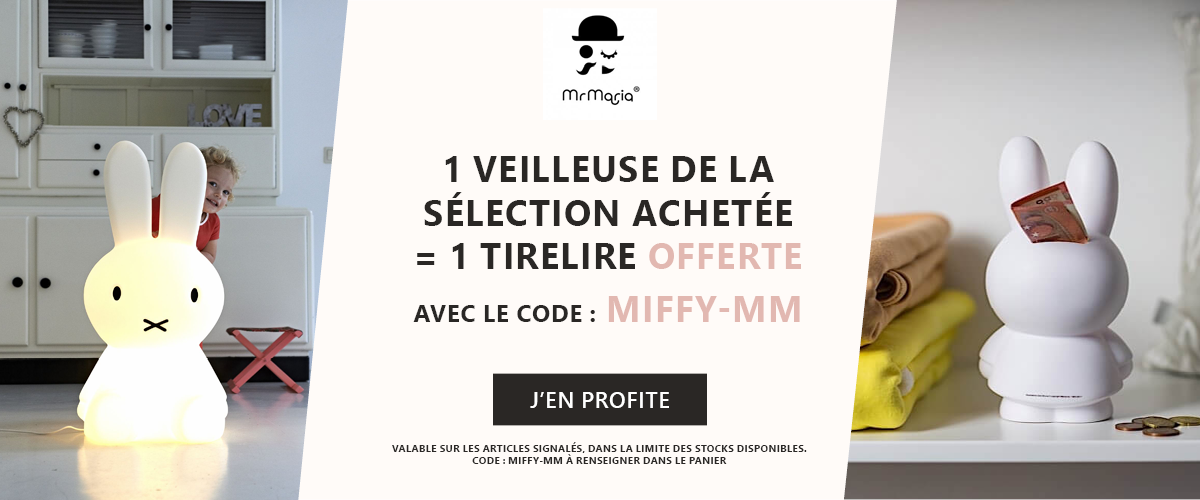 Mr Maria : 1 veilleuse de la sélection achetée = 1 tirelire Miffy offerte