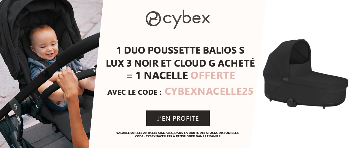 Cybex : Un duo poussette Balios S Lux 3 noir et Cloud G acheté = la nacelle offerte