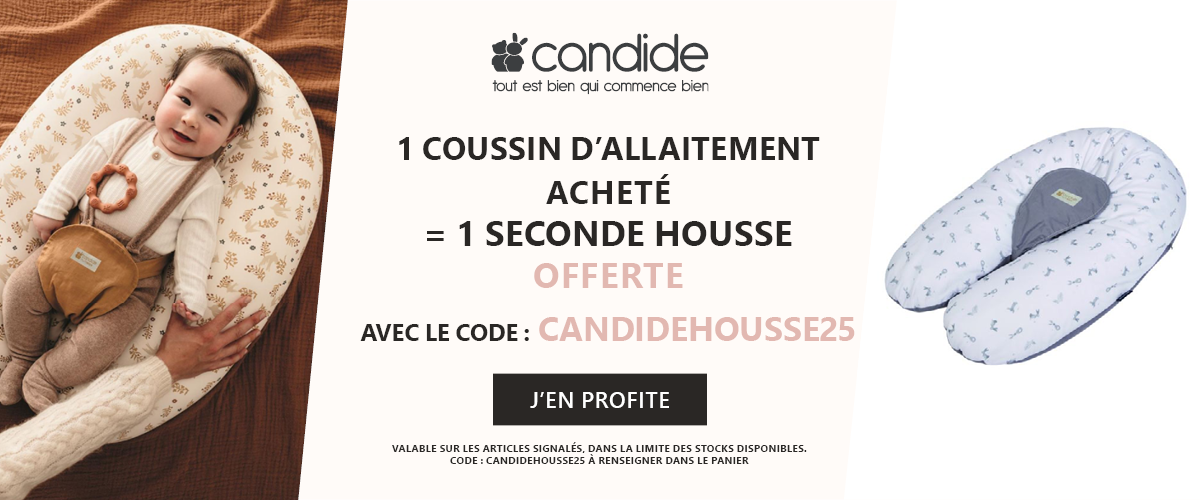 Candide : Un coussin d'allaitement acheté = Une seconde housse offerte