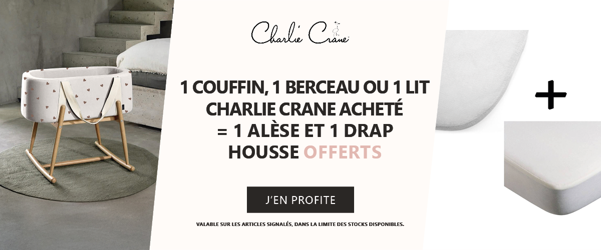 Charlie Crane : Un couffin, berceau ou lit = une alèse et un drap housse offert