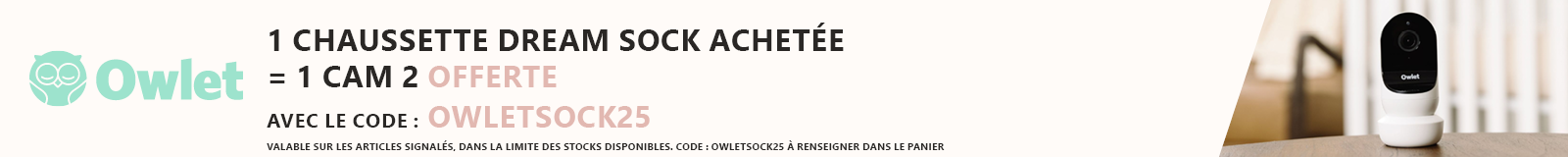 Owlet : Une chaussette Dream sock achetée = Une cam 2 offerte