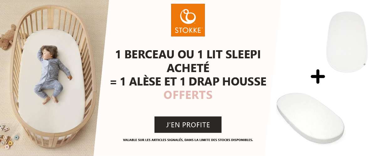 Stokke : Un berceau ou lit Sleepi acheté = Une alèse et un drap housse offerts