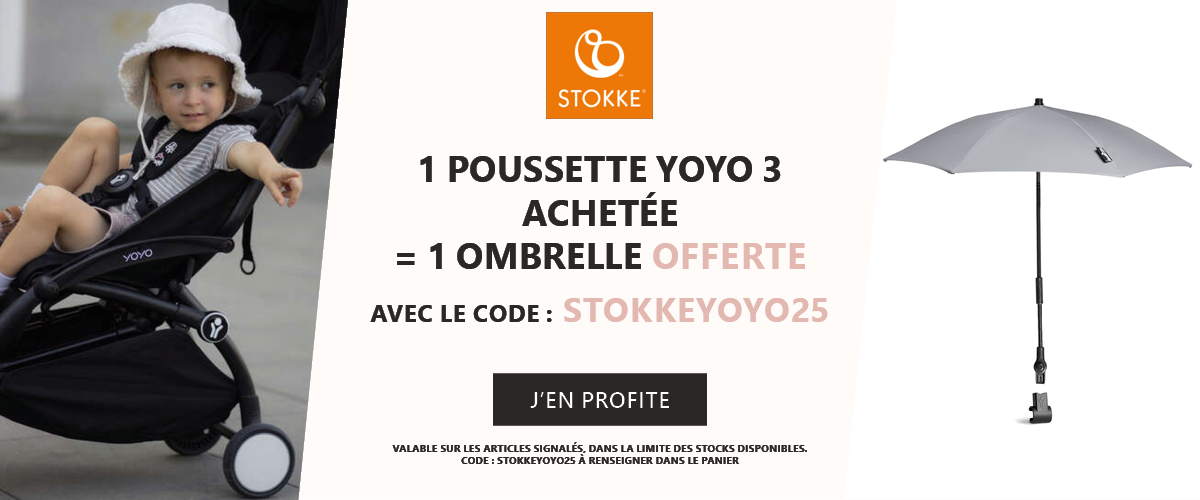 Stokke : Une poussette YOYO 3 achetée = une ombrelle offerte