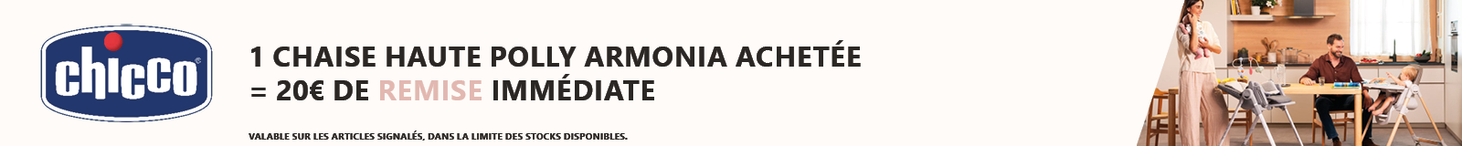 Chicco : 1 chaise haute Polly Armonia achetée = 20€ de remise immédiate