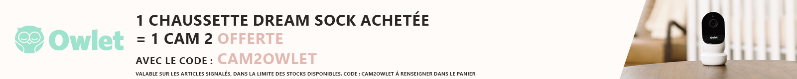 Owlet : 1 chaussette Dream sock achetée = 1 Babyphone vidéo cam 2 offerte