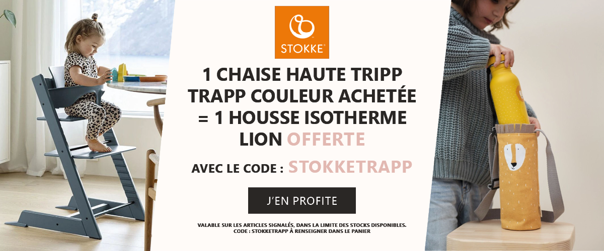 Stokke : 1 chaise haute tripp trapp couleur = 1 housse isotherme lion offert