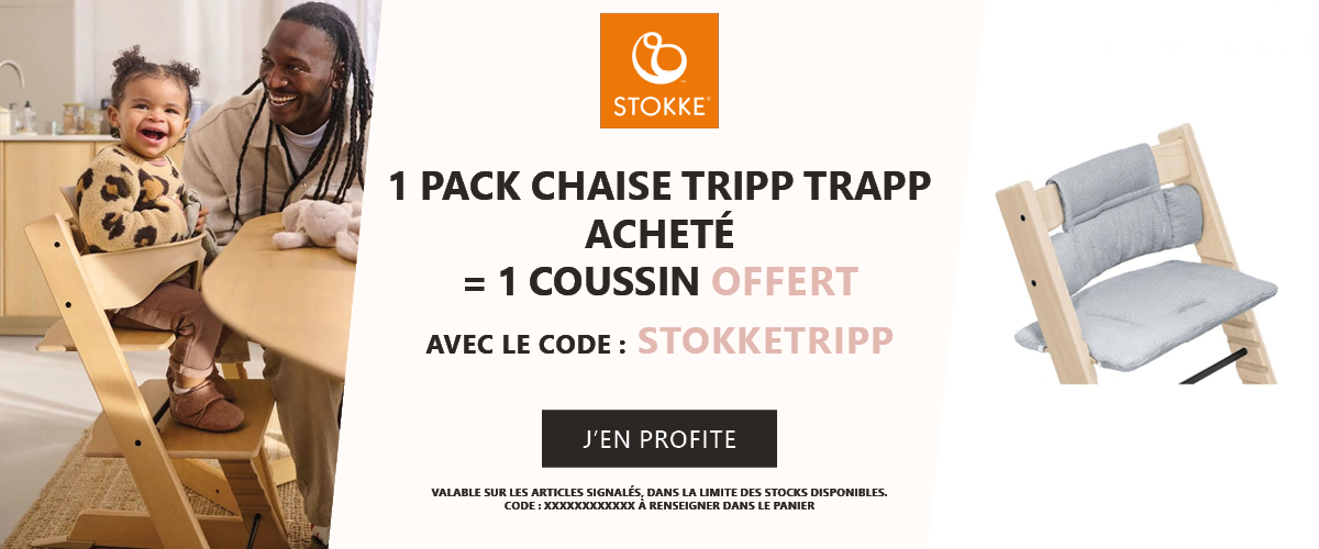 Stokke : 1 pack Chaise Tripp Trapp acheté = 1 coussin offert
