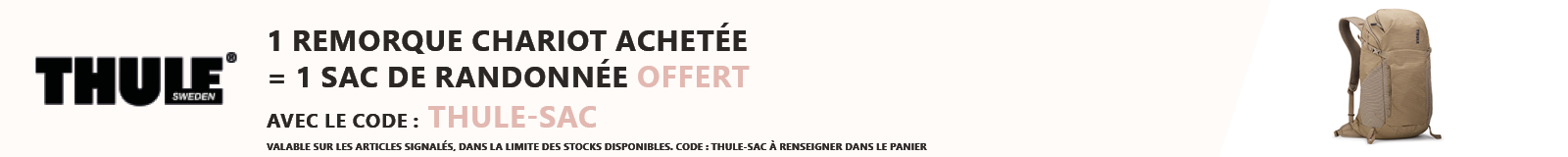 Thule : 1 remorque Chariot achetée = 1 sac de randonnée Thule offert