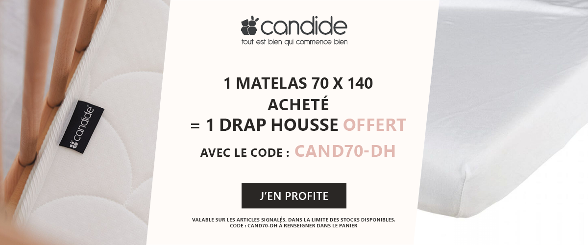Candide : 1 matelas 70 x 140 acheté = 1 drap housse offert