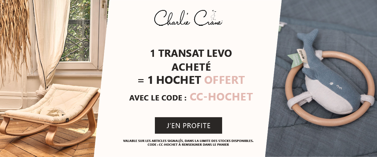 Charlie Crane : 1 transat Levo acheté = 1 hochet baleine Trixie offert