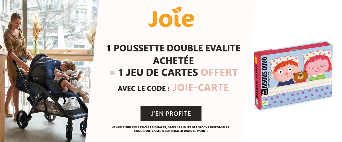 Joie : 1 poussette double Evalite achetée = 1 jeu de carte bisous dodo Djeco offert