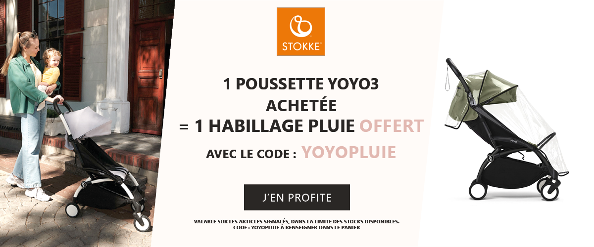 Stokke : 1 poussette Yoyo 3 achetée = 1 habillage pluie offert