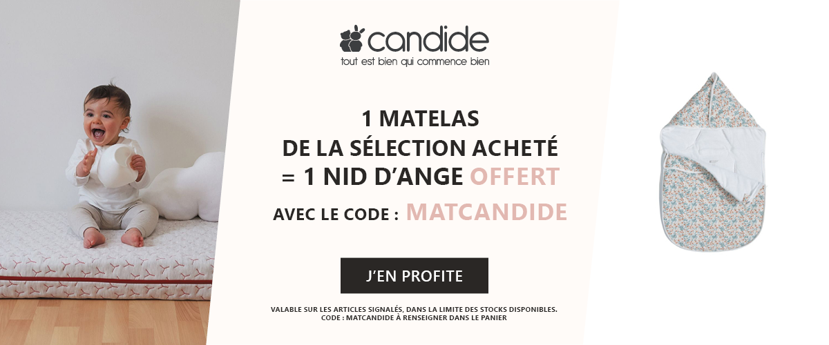 Candide : 1 matelas de la sélection acheté = 1 nid d'ange offert