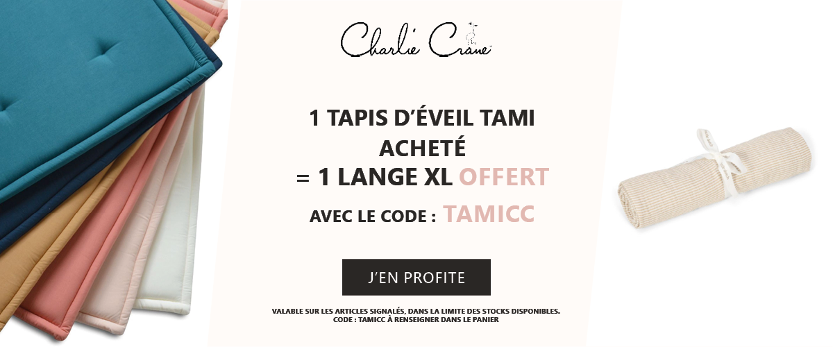 Charlie Crane : 1 tapis d'éveil Tami acheté = 1 lange XL offert