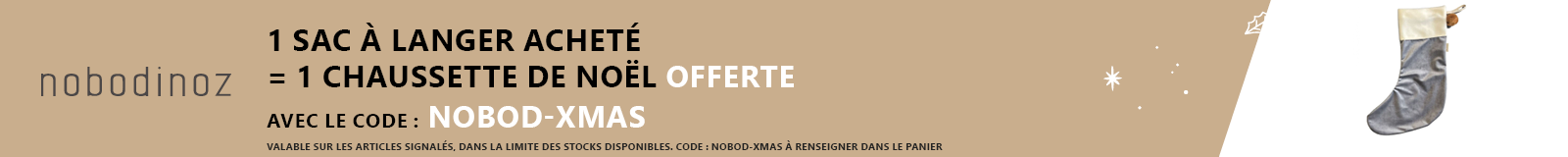 Nobodinoz : 1 sac à langer acheté = 1 chaussette de noël offerte