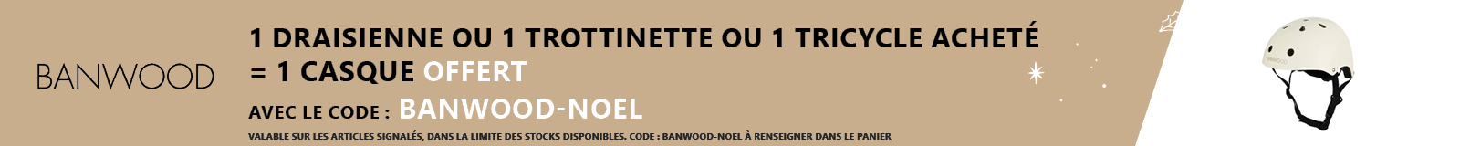 Banwood : 1 draisienne ou 1 tricycle ou 1 trottinette acheté = 1 casque offert