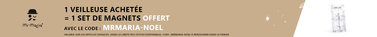 Mr Maria : 1 veilleuse achetée = 1 set de magnets offert
