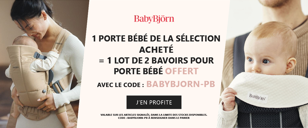 Babybjorn : 1 porte bébé acheté de la sélection = 1 lot de 2 bavoirs porte bébé offert